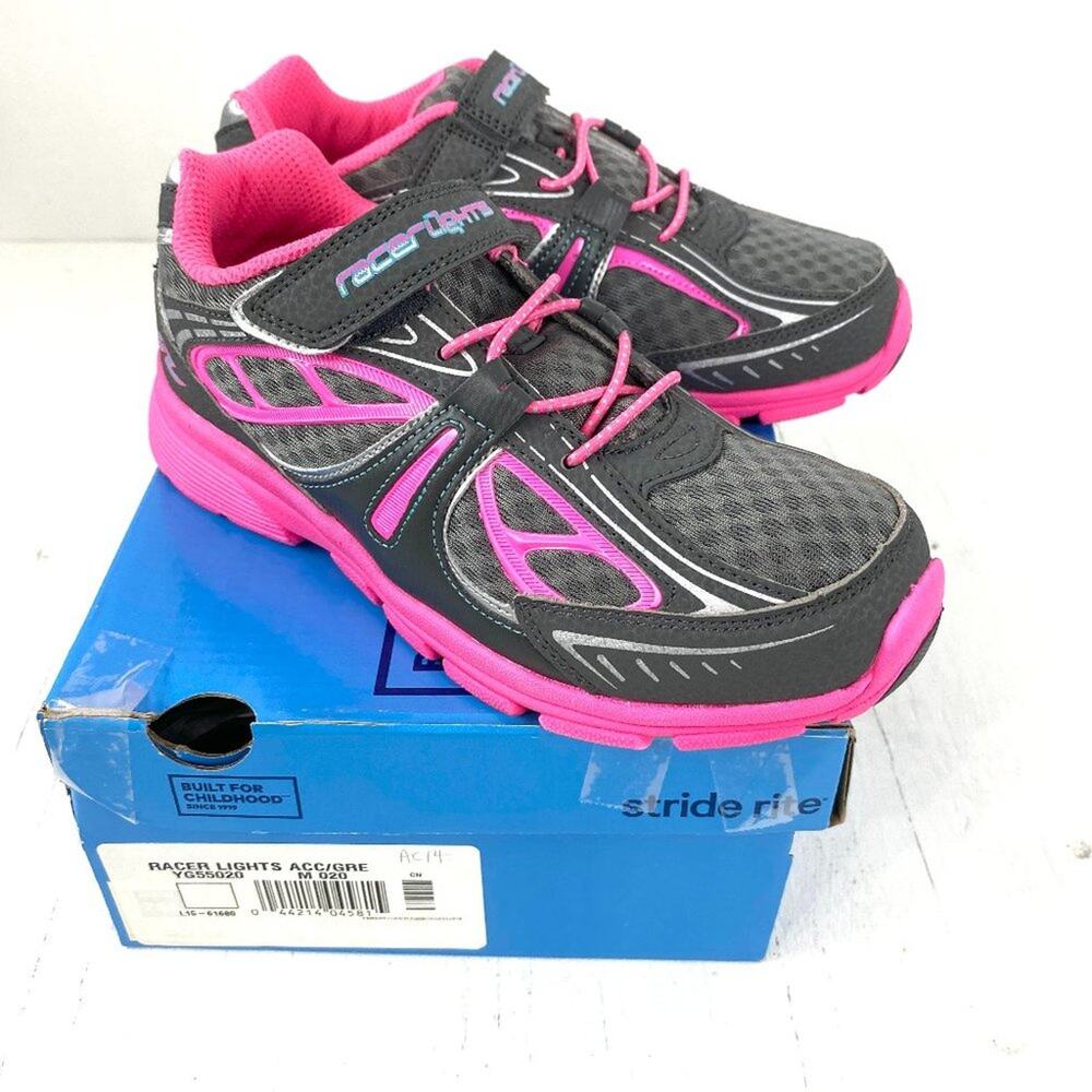 NEW Stride Rite Girls Racer Lights Pink Grey Sneakers Size US 2M